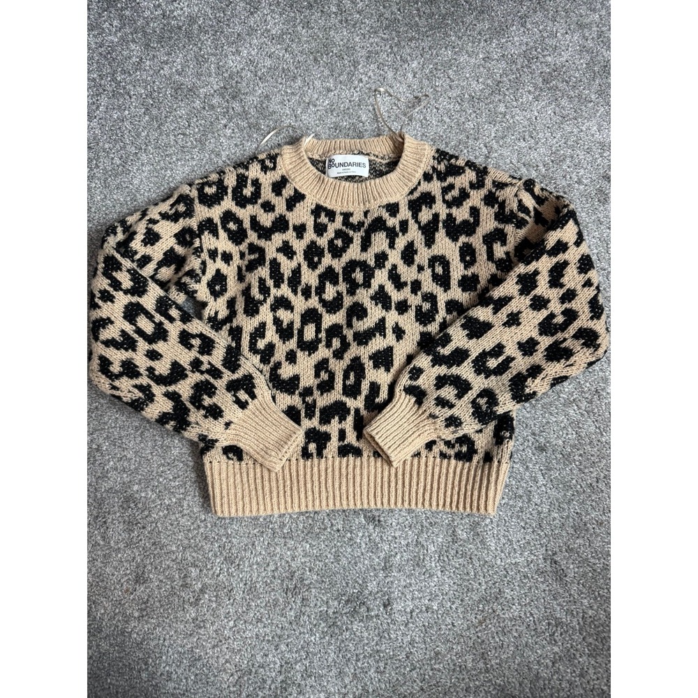 No Boundaries Womens XXS Cheetah Print Long Sleeve Pullover Sweater Tan Black